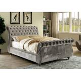 House of Hampton® Hatfield Tufted Upholstered Low Profile Sleigh Bed Metal in Gray | 53.25 H x 68.5 W x 108 D in | Wayfair