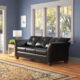 Red Barrel Studio® 85" Faux Leather Flared Arm Sofa Faux Leather in Black/Brown | 35 H x 85 W x 36 D in | Wayfair RDBT7273 43043574