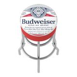 Trademark Global Budweiser Swivel 31" Bar Stool Upholstered/Metal in Gray/Red/White | 31 H x 20 W x 20 D in | Wayfair AB1000-LBL