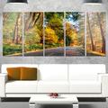 Design Art 'Road Through Lit-Up Fall Forest' 5 Piece Photographic Print on Metal Set Canvas in Green | 28 H x 60 W x 1 D in | Wayfair MT14623-401