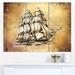 Design Art 'Moving Old Sailboat Drawing' Graphic Art Print Multi-Piece Image on Canvas in Brown/Yellow | 28 H x 36 W x 1 D in | Wayfair PT15083-3P