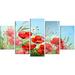 Design Art 'Poppies in Field Against Sky' 5 Piece Painting Print on Metal Set Canvas in Blue | 32 H x 60 W x 1 D in | Wayfair MT14775-373