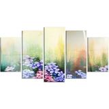 Design Art ' Sakura Flowers in Soft Color' 5 Piece Painting Print on Metal Set Canvas in Pink | 32 H x 60 W x 1 D in | Wayfair MT14086-373