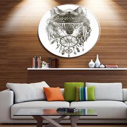 Design Art 'Funny indian Wolf Warrior Watercolor' Graphic Art Print on Metal in Black/Green/White | 23 H x 23 W x 1 D in | Wayfair MT13247-C23