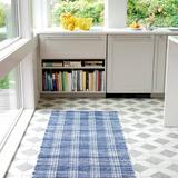 Blue/White 30 x 0.25 in Area Rug - Dash and Albert Rugs Denim Plaid Handmade Flatweave Cotton Denim/Ivory Area Rug Cotton | 30 W x 0.25 D in | Wayfair