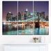 Design Art New York City Manhattan Skyscrapers - 3 Piece Graphic Art on Wrapped Canvas Set Canvas in Black/Indigo | 36 H x 28 W x 1 D in | Wayfair