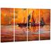 Design Art Boats & Ocean - Seascape 4 Piece Painting Print on Wrapped Canvas Set Canvas in Orange | 28 H x 48 W x 1 D in | Wayfair PT7632-271