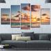 Design Art 'Sunrise on Beach of Caribbean Sea' 5 Piece Photographic Print on Wrapped Canvas Set Canvas in Blue | 32 H x 60 W x 1 D in | Wayfair