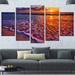 Design Art 'Colorful Sunset & Wavy Waters' 5 Piece Photographic Print on Wrapped Canvas Set Canvas in Orange | 32 H x 60 W x 1 D in | Wayfair