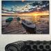 Design Art 'Boats & Jetty Under Dramatic Sky' Photographic Print on Wrapped Canvas Metal in Blue | 16 H x 32 W x 1 D in | Wayfair PT14688-32-16