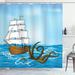 East Urban Home Ocean Ship in Waves & Kraken Shower Curtain + Hooks Polyester | 75 H x 69 W in | Wayfair EABN1042 39403777