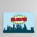 East Urban Home Comic Book Skyline Series: Philadelphia Painting Print on Wrapped Canvas Metal in Black/Blue/Green | 40 H x 60 W x 1.5 D in | Wayfair