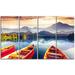 Design Art Boats Heading to Lake Landscape 4 Piece Photographic Print on Wrapped Canvas Set Canvas, in Blue/Orange | 28 H x 48 W x 1 D in | Wayfair