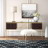 Everly Quinn Danyel Desk Wood/Glass/Metal in Brown/Yellow | 30 H x 64 W x 28 D in | Wayfair EYQN4336 41506155