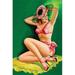 Buyenlarge Flirt Magazine Pinup w/ Hat - Graphic Art Print in Green/Pink/Yellow | 36" H x 24" W | Wayfair 0-587-28557-5C2436