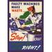 Buyenlarge 'Faulty Machines Make Waste' Vintage Advertisement in Blue/Green/White | 36 H x 24 W x 1.5 D in | Wayfair 0-587-15415-2C2436