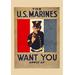 Buyenlarge 'The U.S. Marines Want You' Vintage Advertisement in Black/Blue/Red | 66 H x 44 W x 1.5 D in | Wayfair 0-587-20500-8C4466