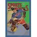 Buyenlarge Three Star Goalie Lunges for Puck Framed Vintage Advertisement in Blue/Brown/Green | 66 H x 44 W x 1.5 D in | Wayfair 0-587-04035-1C4466