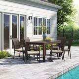Canora Grey Aaruhi Rectangular 6 - Person 69" Long Outdoor Dining Set w/ Cushions Wood in Brown/White | 69 W x 35 D in | Wayfair