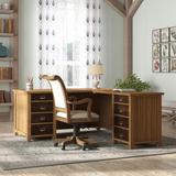 Gracie Oaks Barnett Solid Wood L-Shape Executive Desk Wood in Brown | 30 H x 65 W x 78 D in | Wayfair 1B6E0C7CEF814E1BB0D3DBA68FAF92B7