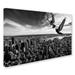 Trademark Fine Art 'Pigeons on the Empire State Building' Photographic Print on Wrapped Canvas in Black/White | 12 H x 19 W x 2 D in | Wayfair
