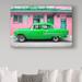 Trademark Fine Art 'Classic American Green Car in Havana' Photographic Print on Wrapped Canvas Metal | 22 H x 32 W x 2 D in | Wayfair