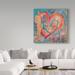 Trademark Fine Art 'Love Heart Man Surfer' Acrylic Painting Print on Wrapped Canvas in Blue/Orange/Pink | 18 H x 18 W x 2 D in | Wayfair