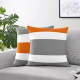 Sweet Jojo Designs Stripe Square Pillow Cover & Insert Polyester/Polyfill blend in Orange | 18 H x 18 W x 2 D in | Wayfair 2P-Dec18-Stripe-GY-OR