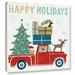 ArtWall 'Holiday on Wheels' by Michael Mullan Graphic Art on Wrapped Canvas in Brown/Green/Red | 14 H x 14 W x 2 D in | Wayfair 2mul056a1414w