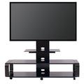 Latitude Run® Bent Wood TV Stand w/ Mount & Wheel for Up to 85" TVs Glass/Metal in Black | Wayfair LDER6876 43089984