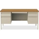 Lorell Fortress Series Double-Pedestal Executive Desk Wood/Metal in Brown | 30.8 H x 66.6 W x 30 D in | Wayfair LLR60926