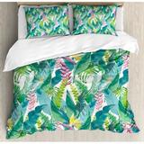 Ambesonne Leaf Summer Spring in Exotic Island w/ Flowers Plumeria Lilac Duvet Cover Set Microfiber in Pink/Yellow | Queen | Wayfair nev_36060_queen