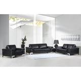 Orren Ellis Hawkesbury Common Leather 3 Piece Living Room Set Genuine Leather in Black | 32 H x 90 W x 39 D in | Wayfair Living Room Sets