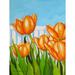 Red Barrel Studio® 'Orange Tulips Garden' Acrylic Painting Print on Canvas in Blue/Green/Orange | 1.5 D in | Wayfair RDBA1950 44029381