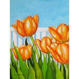 Red Barrel Studio® 'Orange Tulips Garden' Acrylic Painting Print on Canvas in Blue/Green/Orange | 1.5 D in | Wayfair RDBA1950 44029380