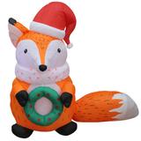 The Holiday Aisle® Christmas Inflatable Fox w/ Christmas Hat & Wreath Polyester in Orange | 60.6 H x 68.5 W x 35.4 D in | Wayfair THLA2744 39716808