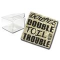 The Holiday Aisle® Double Toil & Trouble Halloween Stone Coaster Stoneware in Black | 4 H x 1.5 D in | Wayfair THDA3337 42310669