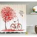 The Holiday Aisle® Valentines Day Romantic Tree Made of Blooming Red Hearts w/ Bike & Petals Vintage Art Single Shower Curtain | Wayfair