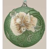 The Holiday Aisle® 6.25" & Ivory Glittered Floral Christmas Ornament Glass in Green | 6.25 H x 6.25 W x 6.25 D in | Wayfair THDA7092 43374836