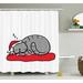 The Holiday Aisle® Christmas Cat w/ Santa Hat Single Shower Curtain Polyester in White | 84 H x 69 W in | Wayfair THLA1986 39393879