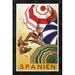 Global Gallery 'Spanien' by Jose Morell Framed Vintage Advertisement in Blue/Red/Yellow | 24 H x 15.76 W x 1.5 D in | Wayfair GCF-295920-22-299