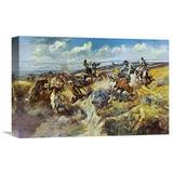Global Gallery 'A Tight Dally & a Loose Latigo' by Charles M. Russell Painting Print on Wrapped Canvas in White | 24 H x 36 W x 1.5 D in | Wayfair