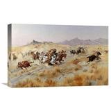 Global Gallery 'Attack' by Charles M. Russell Painting Print on Wrapped Canvas in Black/Brown/Gray | 14.23 H x 22 W x 1.5 D in | Wayfair