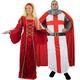 MEN & LADIES MEDIEVAL KNIGHT & QUEEN COUPLES FANCY DRESS COSTUMES - RENAISSANCE TUDOR QUEEN DRESS + ST. GEORGES ENGLISH ROYAL KNIGHT WARRIOR - COUPLES COSTUMES BY ILOVEFANCYDRESS® (MEN: LARGE + LADIES STANDARD)