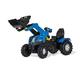 Rolly Toys 611256 rollyFarmtrac NewHolland, pedal tractor with front loader, tractor with motorised bonnet to open seat adjustment, quiet tyres for children over 3 years, colour, blue