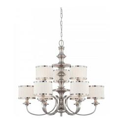 Nuvo Lighting 64739 - 9 Light Brushed Nickel White Pleated Fabric Shades Chandelier Light Fixture (Candice - 9 Light Chandelier w/ Pleated White Shades)