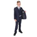 Cinda 5 Piece Navy Blue Checked Boy Suits Boys Wedding Suit Page Boy Suit 8-9 Years
