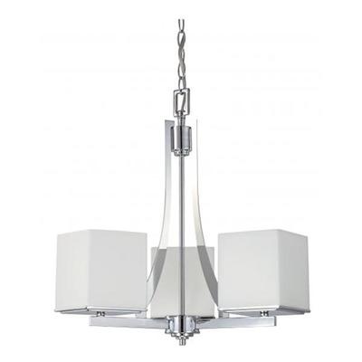 Nuvo Lighting 64085 - 3 Light Polished Chrome White Satin Glass Shades Chandelier Light Fixture (Bento - 3 Light Chandelier w/ Satin White Glass)