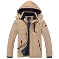 donhobo Men's Fleece Jacket Winter Waterproof Warm Ski Jackets Windproof Coat with Zip Pockets Hood(Khaki,XL)