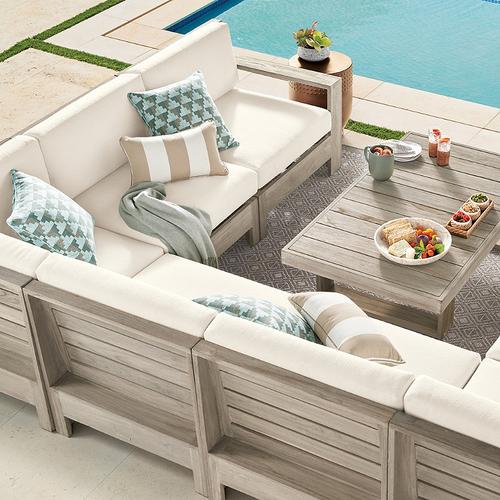 St. Kitts Modular Seating Collection in Weathered Teak - Left-facing Chair, Sunbrella Rain, Rain Sailcloth Aruba - Frontgate
